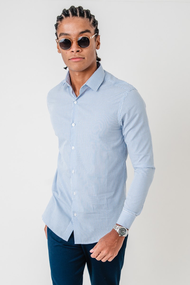 Camisa Sociali Quadriculada Azul e Branco - Ciao for Men