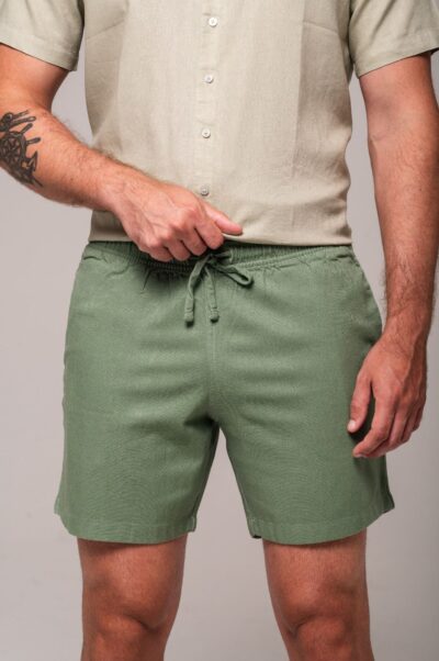 Short De Linho St. Barth Verde Militar