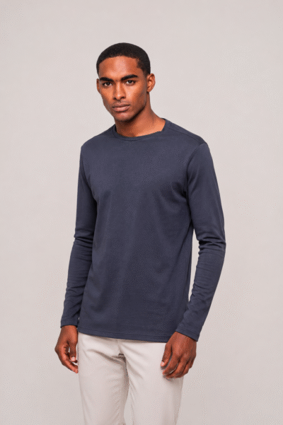 Camiseta Pima Azul Marinho Manga Longa