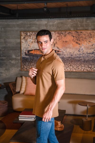 Camisa Polo Gold Lyon Sépia com Tramado - Imagem 3