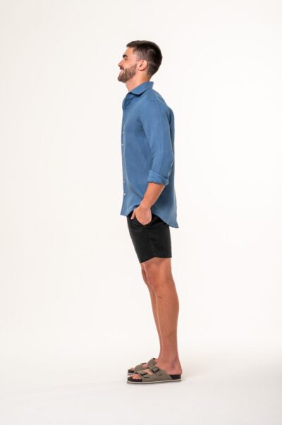 Camisa de Linho Capri Irlandês Azul Jeans - Imagem 4