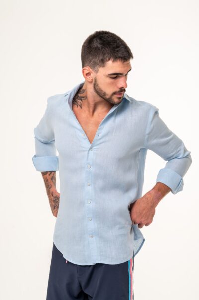 Camisa de Linho Capri Irlandês Azul Claro