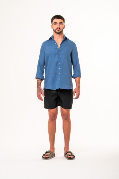 Camisa de Linho Capri Irlandês Azul Jeans