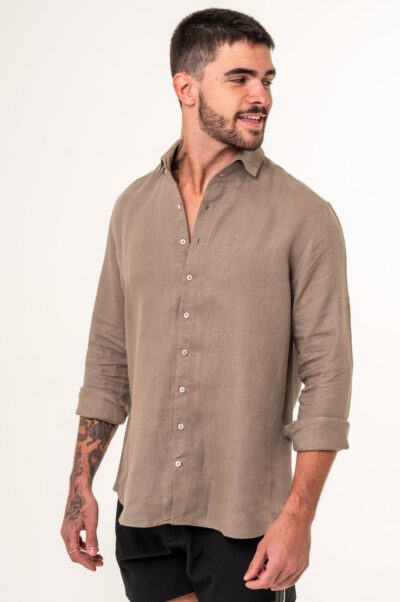 Camisa de Linho Capri Irlandês Caqui