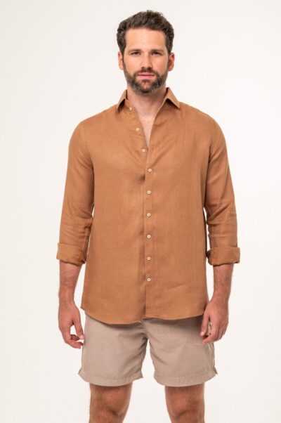 Camisa de Linho Capri Irlandês Caramelo
