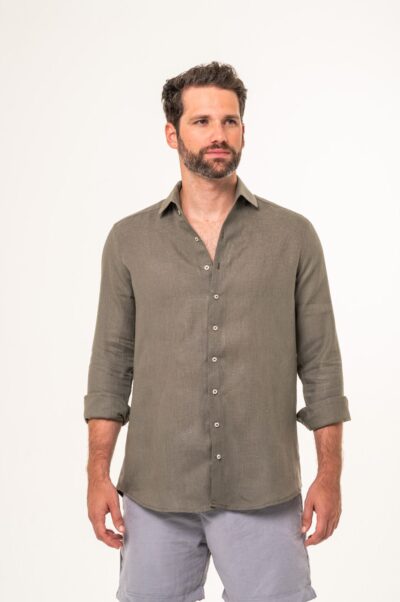 Camisa de Linho Capri Irlandês Verde Musgo