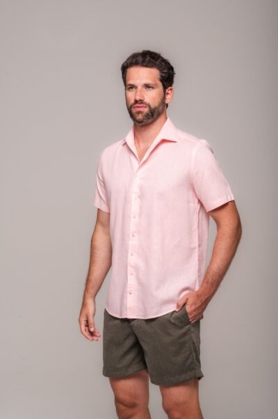 Camisa de Linho St. Tropez Rosa Claro Manga Curta