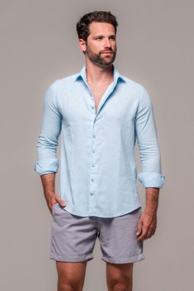 Camisa de Linho St. Tropez Azul Claro Manga Longa
