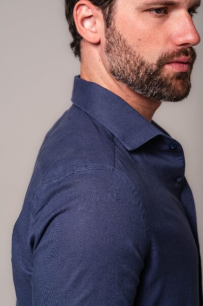 Camisa de Linho St. Tropez Azul Marinho Manga Longa - Imagem 3