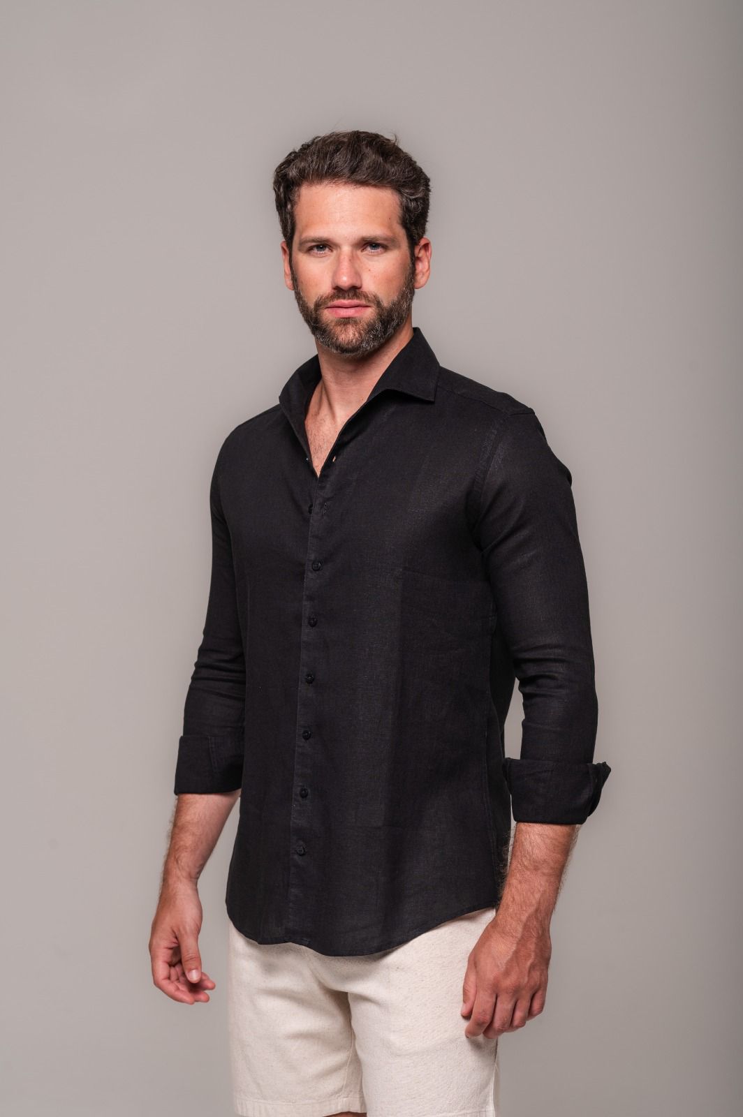 Camisa de Linho St. Tropez Preta Manga Longa