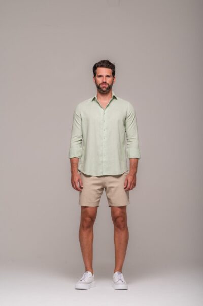 Camisa de Linho St. Tropez Verde Claro Manga Longa - Imagem 4