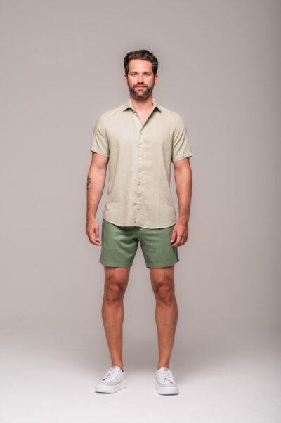 Camisa de Linho St. Tropez Pistacchio Manga Curta - Imagem 6