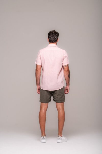 Camisa de Linho St. Tropez Rosa Claro Manga Curta - Imagem 4