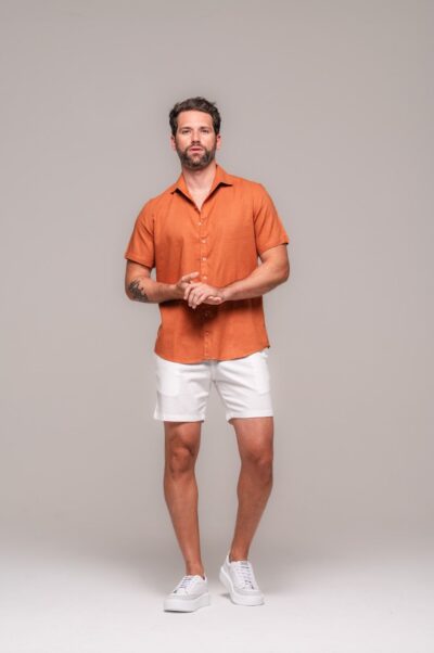 Camisa de Linho St. Tropez Trufa Manga Curta - Imagem 6