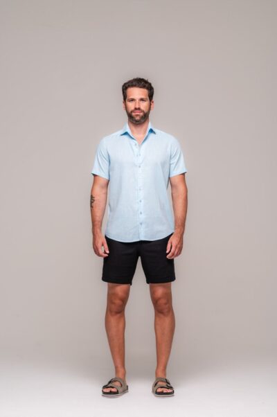 Camisa de Linho St. Tropez Azul Claro Manga Curta - Imagem 5