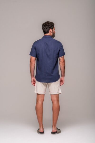 Camisa de Linho St. Tropez Azul Marinho Manga Curta - Imagem 4