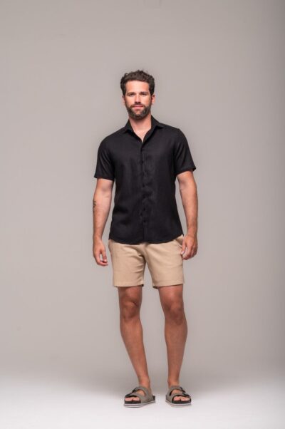 Camisa de Linho St. Tropez Preta Manga Curta - Imagem 5