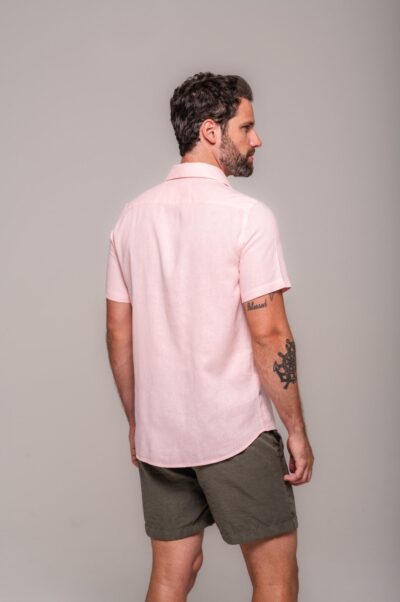 Camisa de Linho St. Tropez Rosa Claro Manga Curta - Imagem 3