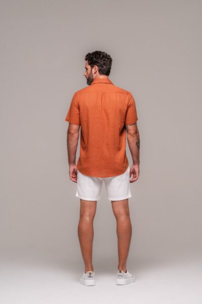 Camisa de Linho St. Tropez Trufa Manga Curta - Imagem 5