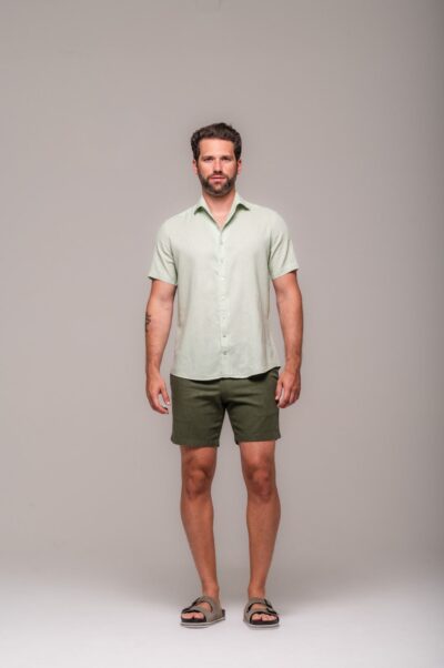 Camisa de Linho St. Tropez Verde Claro Manga Curta - Imagem 6