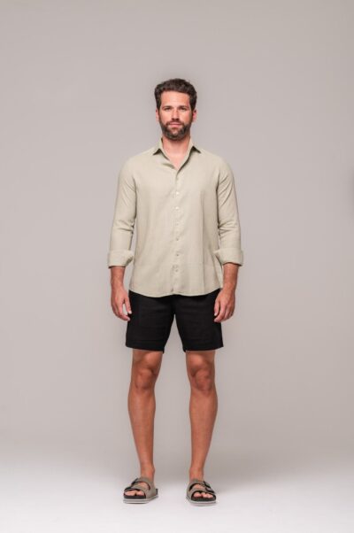 Camisa de Linho St. Tropez Pistacchio Manga Longa - Imagem 5
