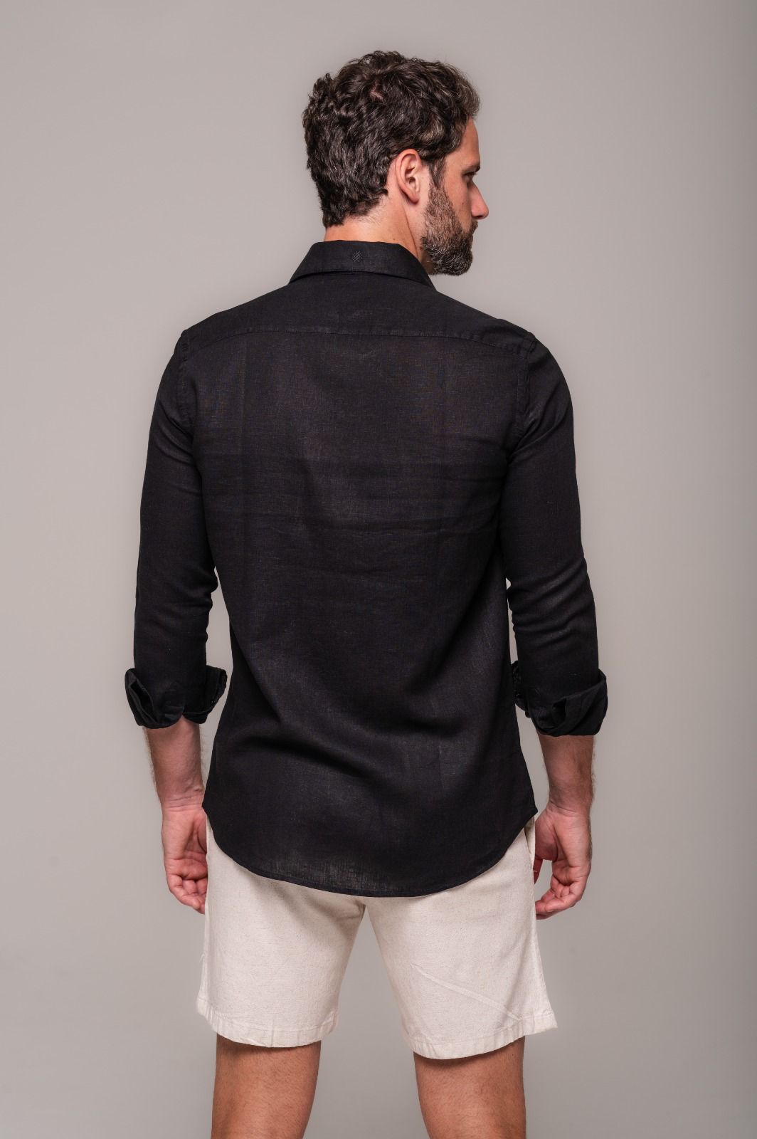 Camisa de Linho St. Tropez Preta Manga Longa - Imagem 3