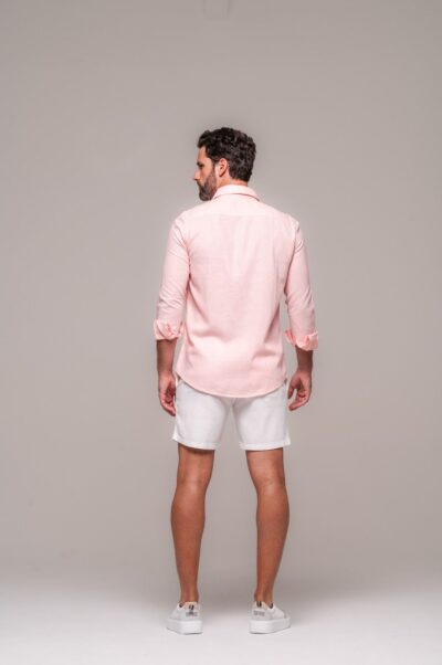 Camisa de Linho St. Tropez Rosa Claro Manga Longa - Imagem 4