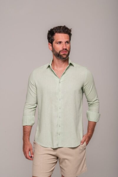 Camisa de Linho St. Tropez Verde Claro Manga Longa