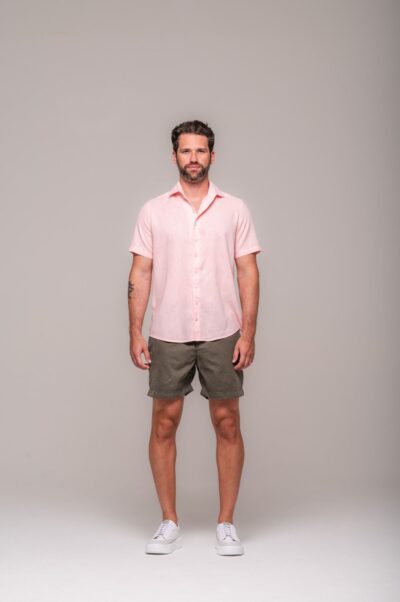 Camisa de Linho St. Tropez Rosa Claro Manga Curta - Imagem 5
