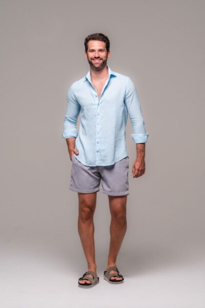 Camisa de Linho St. Tropez Azul Claro Manga Longa - Imagem 4