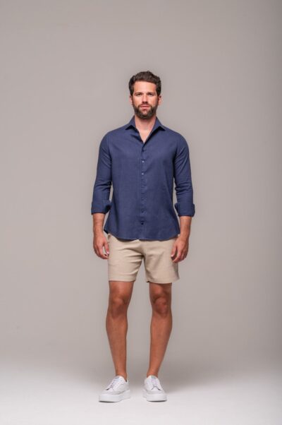 Camisa de Linho St. Tropez Azul Marinho Manga Longa - Imagem 6