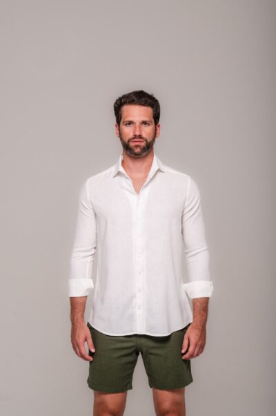 Camisa de Linho St. Tropez Off White Manga Longa