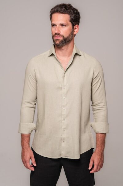 Camisa de Linho St. Tropez Pistacchio Manga Longa