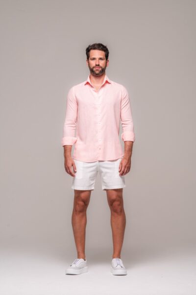 Camisa de Linho St. Tropez Rosa Claro Manga Longa - Imagem 5