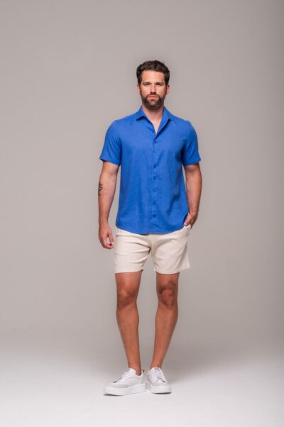 Camisa de Linho St. Tropez Azul Royal Curta - Imagem 4