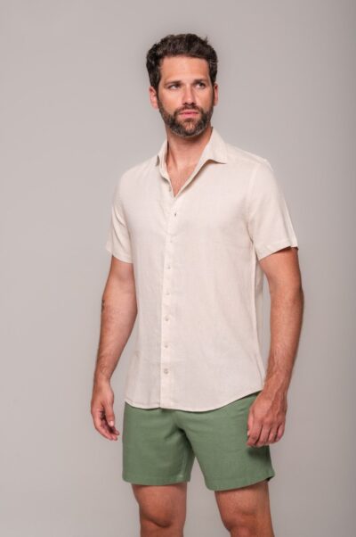 Camisa de Linho St. Tropez Natural Manga Curta