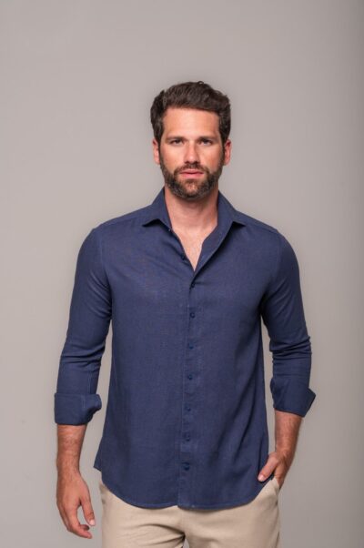 Camisa de Linho St. Tropez Azul Marinho Manga Longa