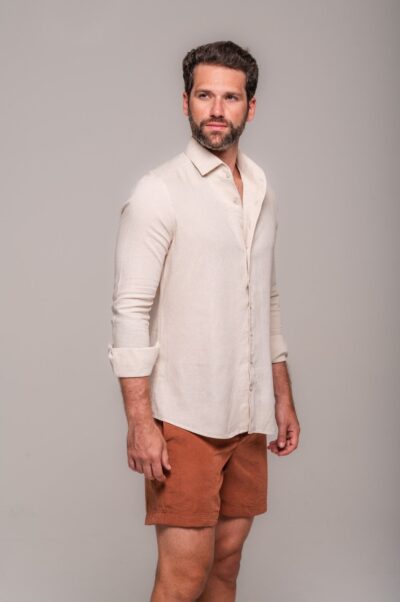 Camisa de Linho St. Tropez Natural Manga Longa