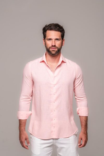 Camisa de Linho St. Tropez Rosa Claro Manga Longa