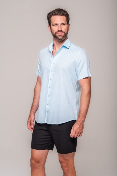 Camisa de Linho St. Tropez Azul Claro Manga Curta