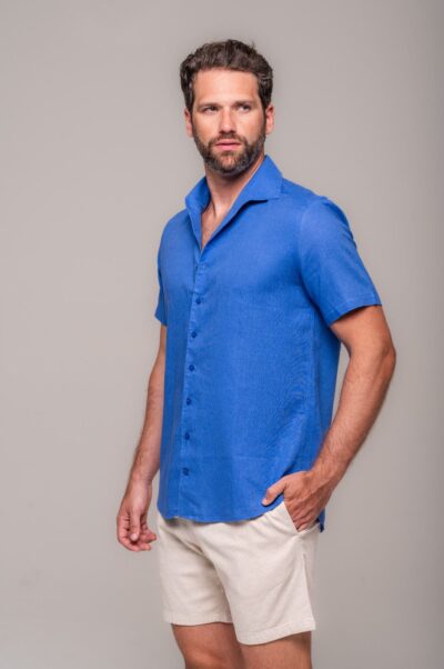 Camisa de Linho St. Tropez Azul Royal Curta