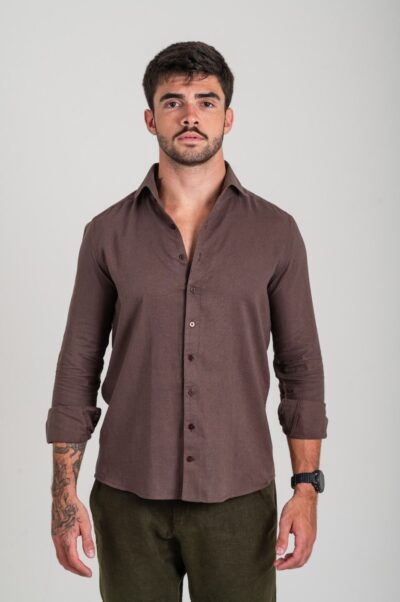 Camisa de Linho St. Tropez Marrom Manga Longa