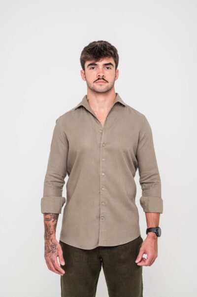 Camisa de Linho St. Tropez Verde Oliva Manga Longa