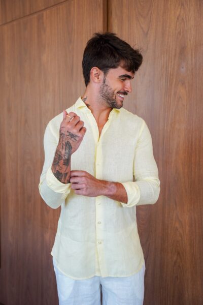 Camisa de Linho Irlandês Amarelo Claro