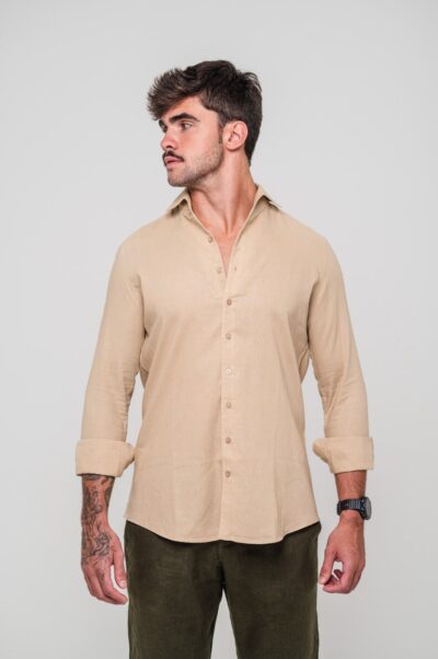 Camisa de Linho St. Tropez Areia Manga Longa