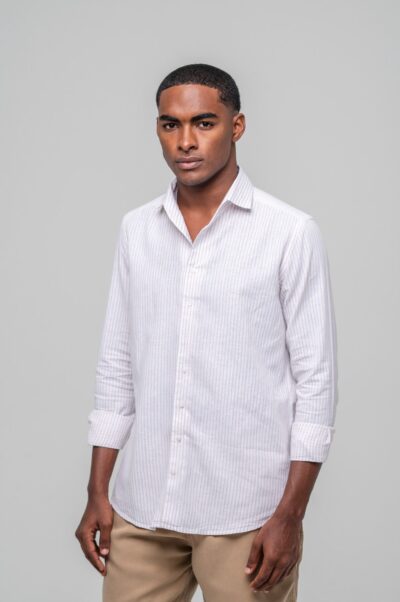 Camisa Positano Manga Longa Listrado Bege