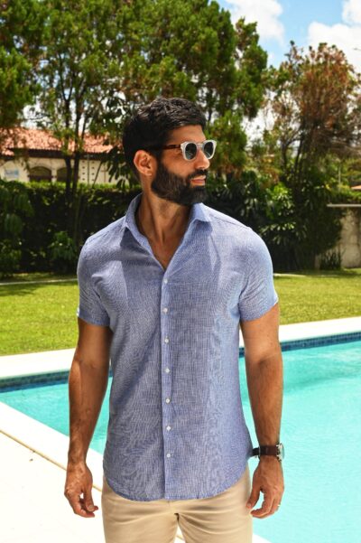 Camisa Positano Manga Curta Xadrez Azul