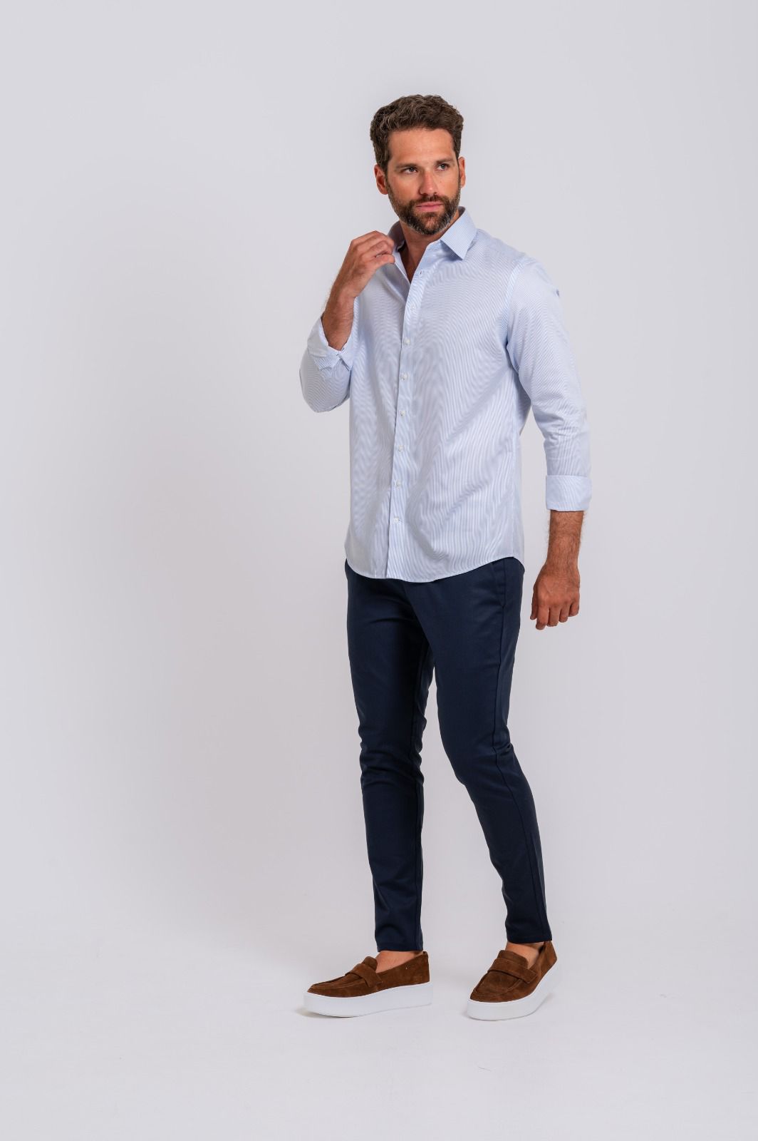 Camisa Social Matteo Listrada Azul Médio - Imagem 5