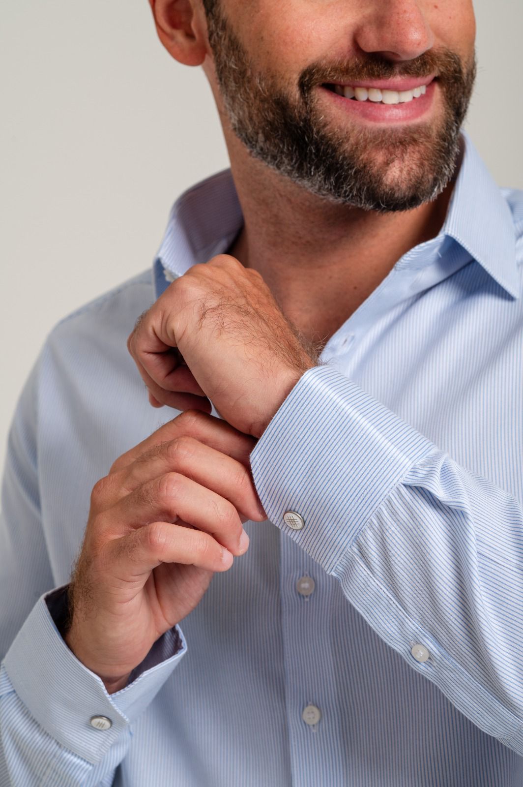 Camisa Social Matteo Listrada Azul Médio - Imagem 4