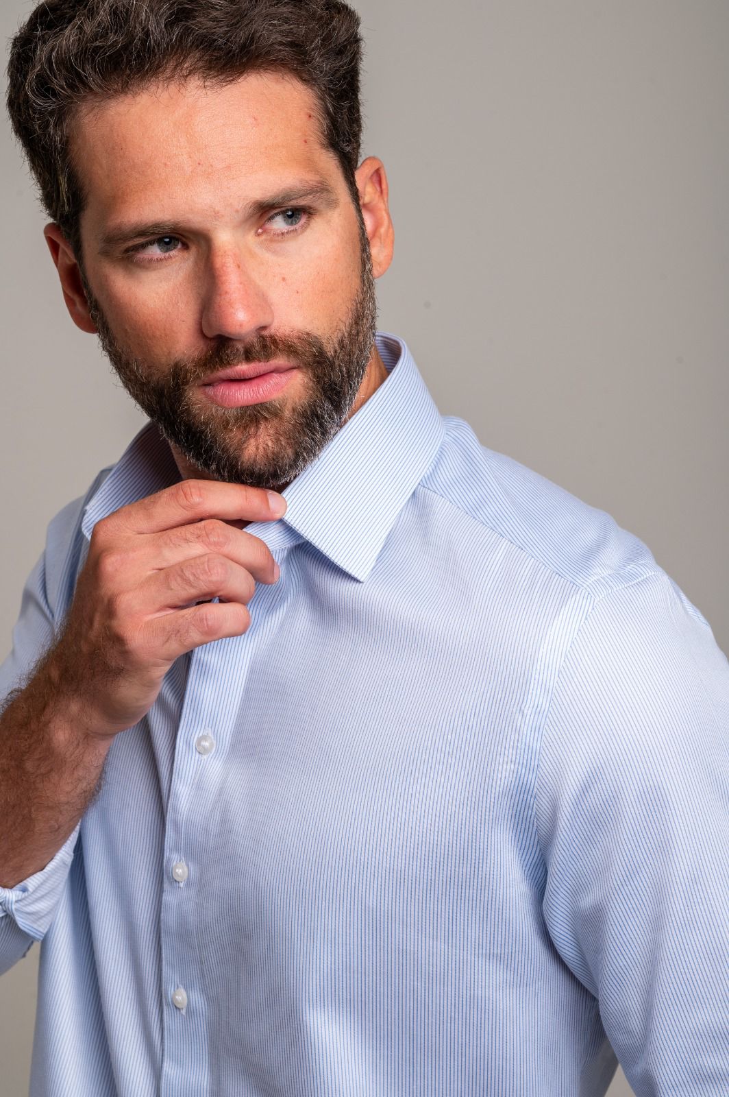 Camisa Social Matteo Listrada Azul Médio - Imagem 2